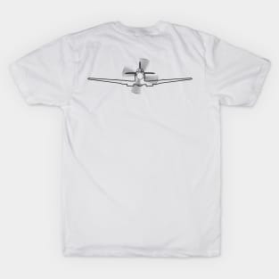 Vintage Supermarine Spitfire fighter aircraft in flight front and back outline graphic (black) T-Shirt